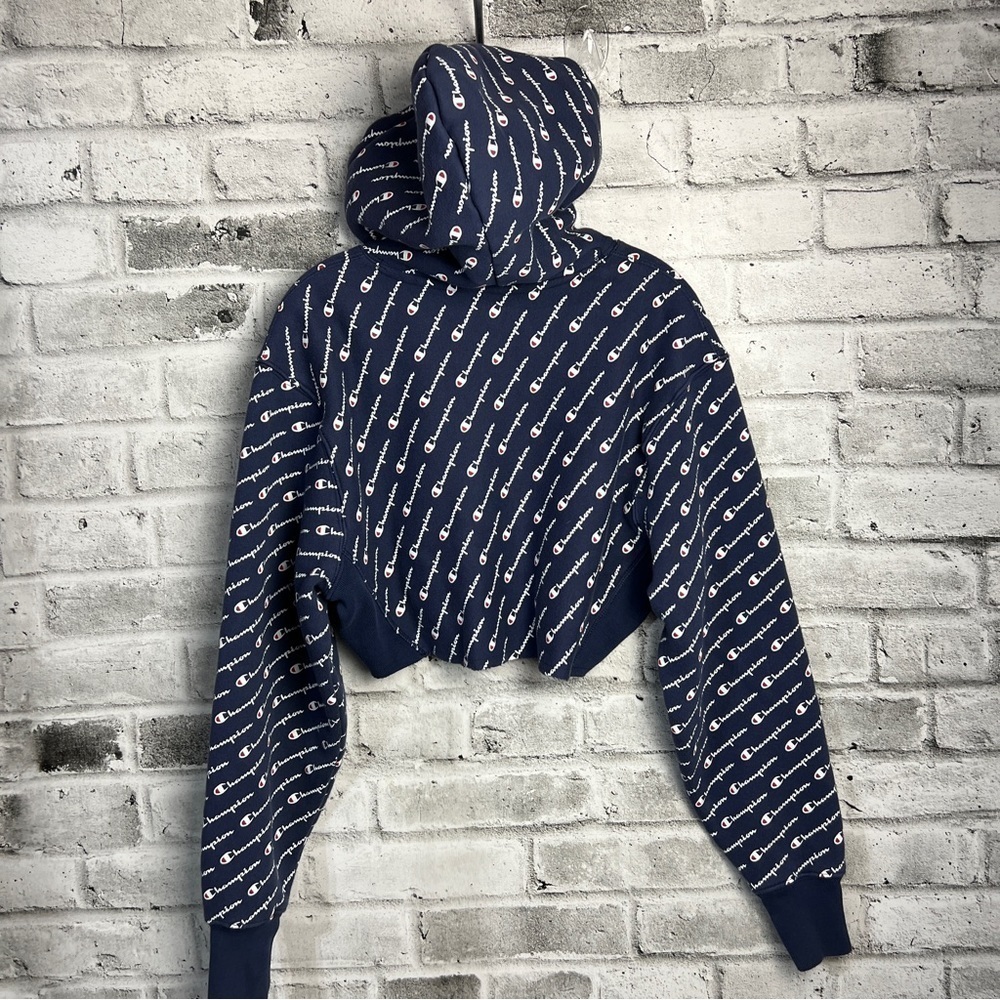Champion Reverse Weave All Over Print Logo Cropped Hoodie Size Small - Picture 6 of 12